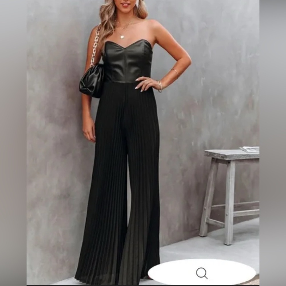 NBW Faux Leather Strapless Jumpsuit